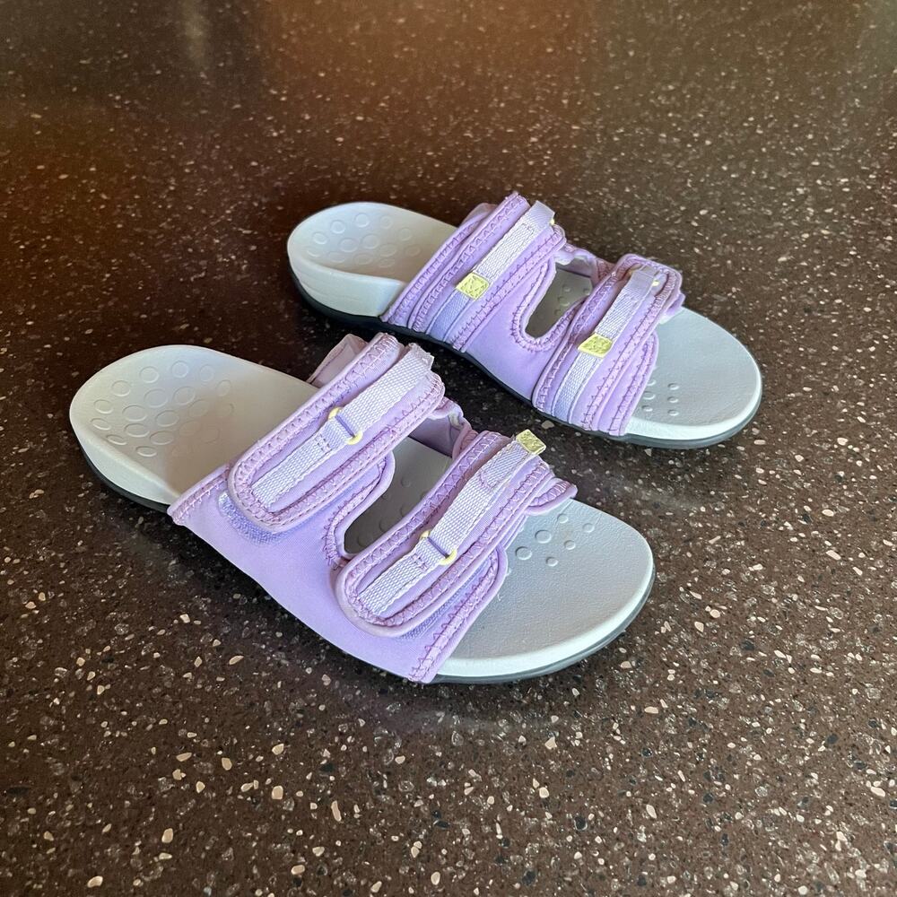 Vionic Sarah Two Strap Slide Sandals Womens Purple Size 7.5 Hook Loop Casual